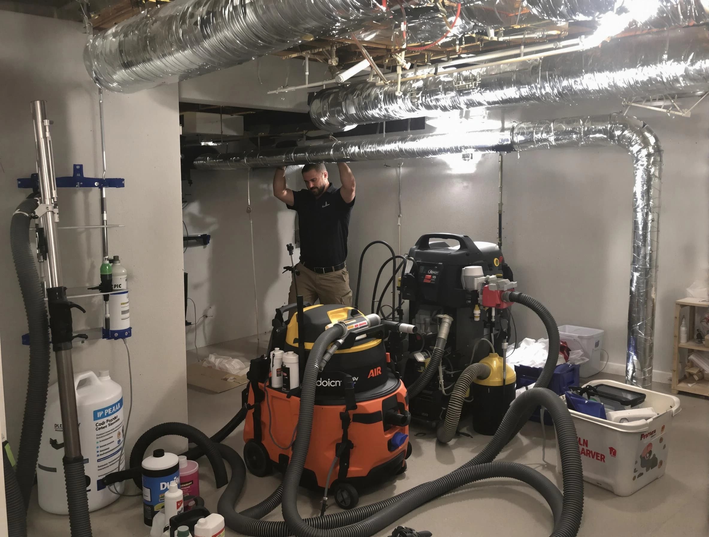 Millersville Air Duct Cleaning specialist performing professional mold removal from air ducts using safety equipment in Millersville