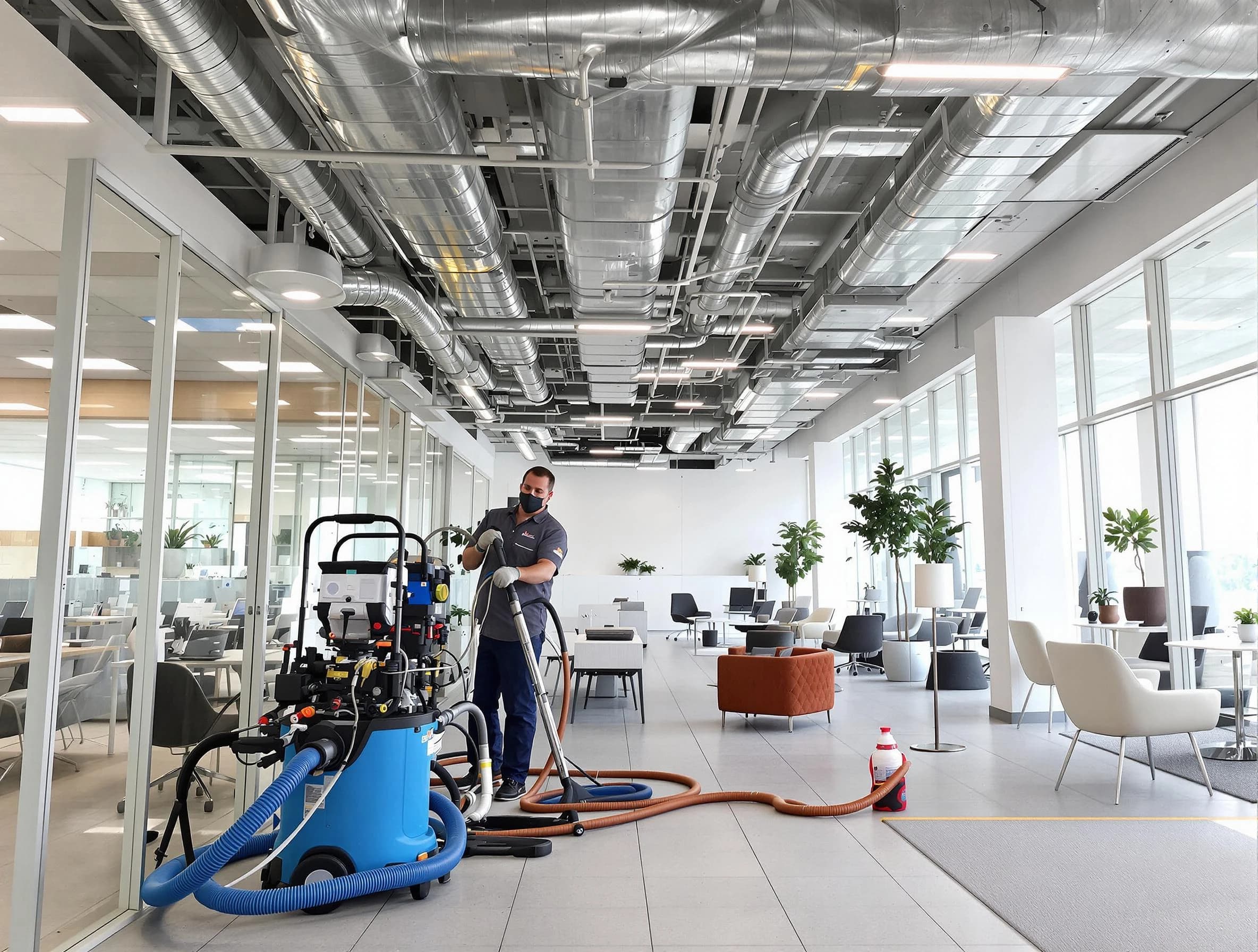 Millersville Air Duct Cleaning team conducting comprehensive commercial duct cleaning at a business location in Millersville