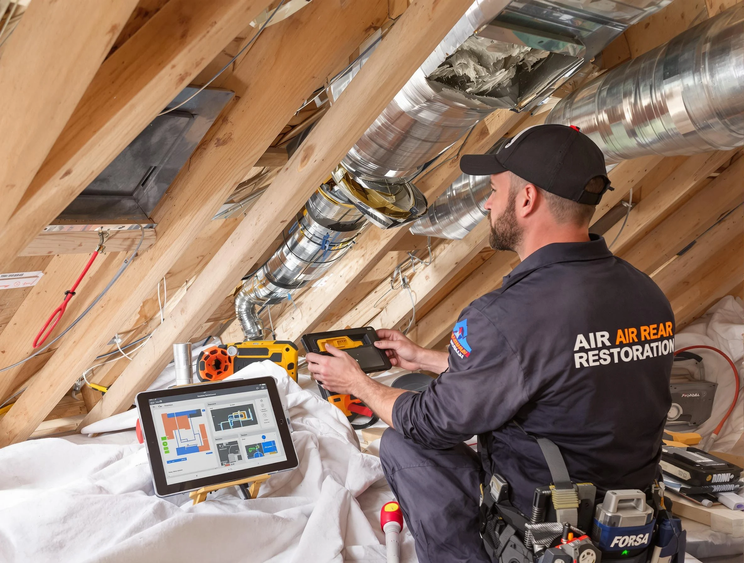 Millersville Air Duct Cleaning technician performing precise duct repair work in Millersville