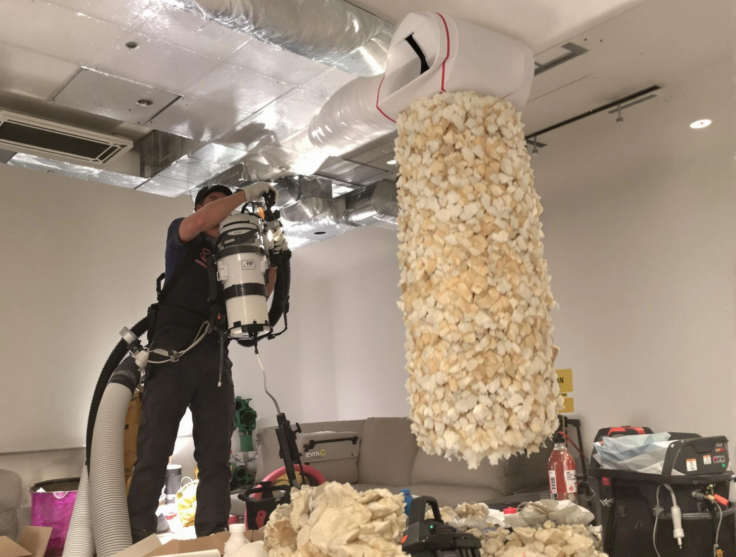 Millersville Air Duct Cleaning technician performing precision vacuum insulation removal in a residential property in Millersville